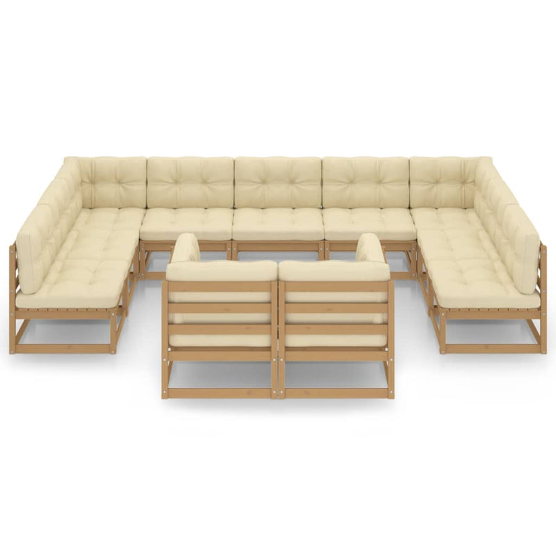 11 Piece Garden Lounge Set&Cushions Honey Brown Solid Pinewood Payday Deals