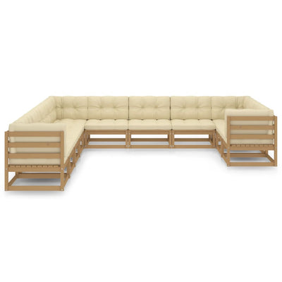 11 Piece Garden Lounge Set&Cushions Honey Brown Solid Pinewood Payday Deals