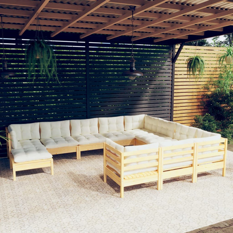 11 Piece Garden Lounge Set with Cream Cushions Pinewood Payday Deals