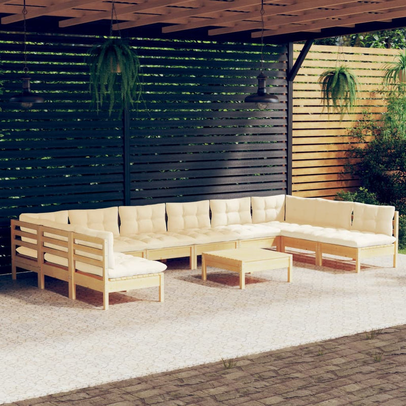 11 Piece Garden Lounge Set with Cream Cushions Solid Pinewood Payday Deals