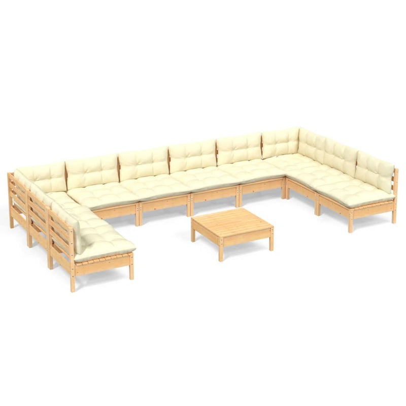11 Piece Garden Lounge Set with Cream Cushions Solid Pinewood Payday Deals