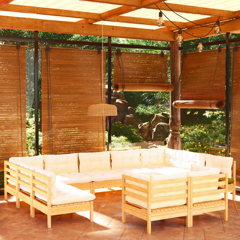 11 Piece Garden Lounge Set with Cream Cushions Solid Pinewood Payday Deals