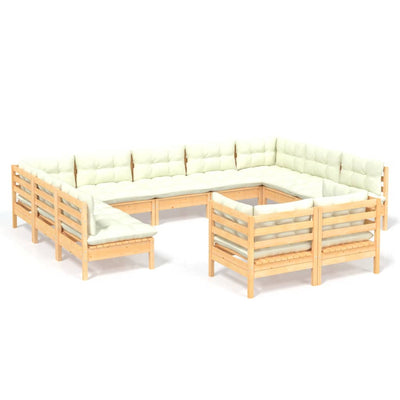 11 Piece Garden Lounge Set with Cream Cushions Solid Pinewood Payday Deals