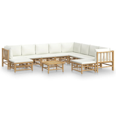 11 Piece Garden Lounge Set with Cream White Cushions  Bamboo Payday Deals