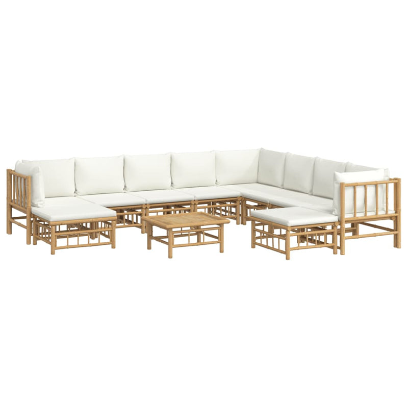 11 Piece Garden Lounge Set with Cream White Cushions  Bamboo Payday Deals