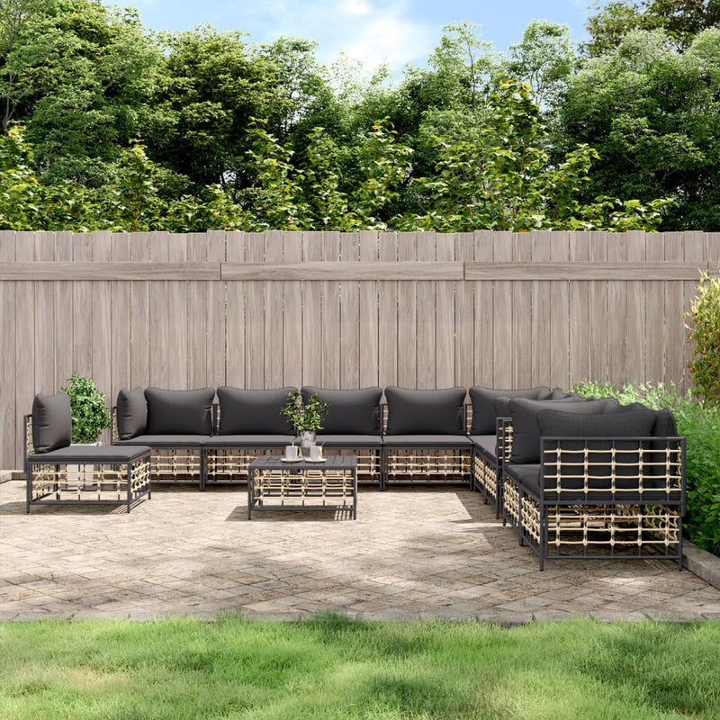 11 Piece Garden Lounge Set with Cushions Anthracite Poly Rattan Payday Deals