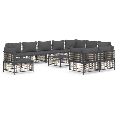 11 Piece Garden Lounge Set with Cushions Anthracite Poly Rattan Payday Deals