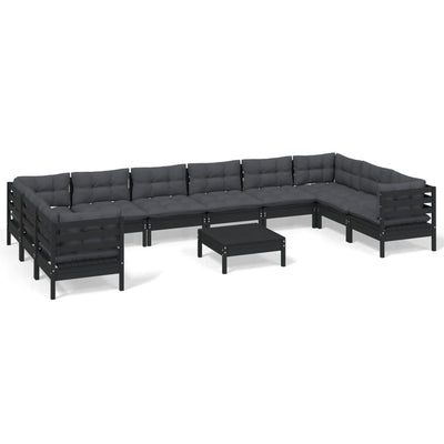 11 Piece Garden Lounge Set with Cushions Black Pinewood Payday Deals