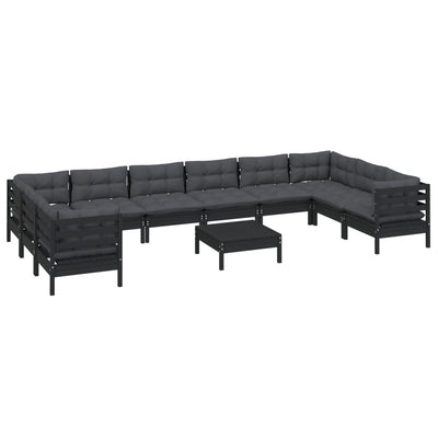 11 Piece Garden Lounge Set with Cushions Black Pinewood Payday Deals
