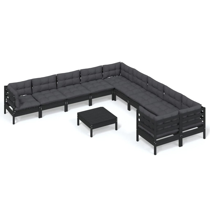 11 Piece Garden Lounge Set with Cushions Black Pinewood Payday Deals