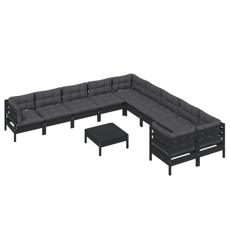 11 Piece Garden Lounge Set with Cushions Black Pinewood Payday Deals