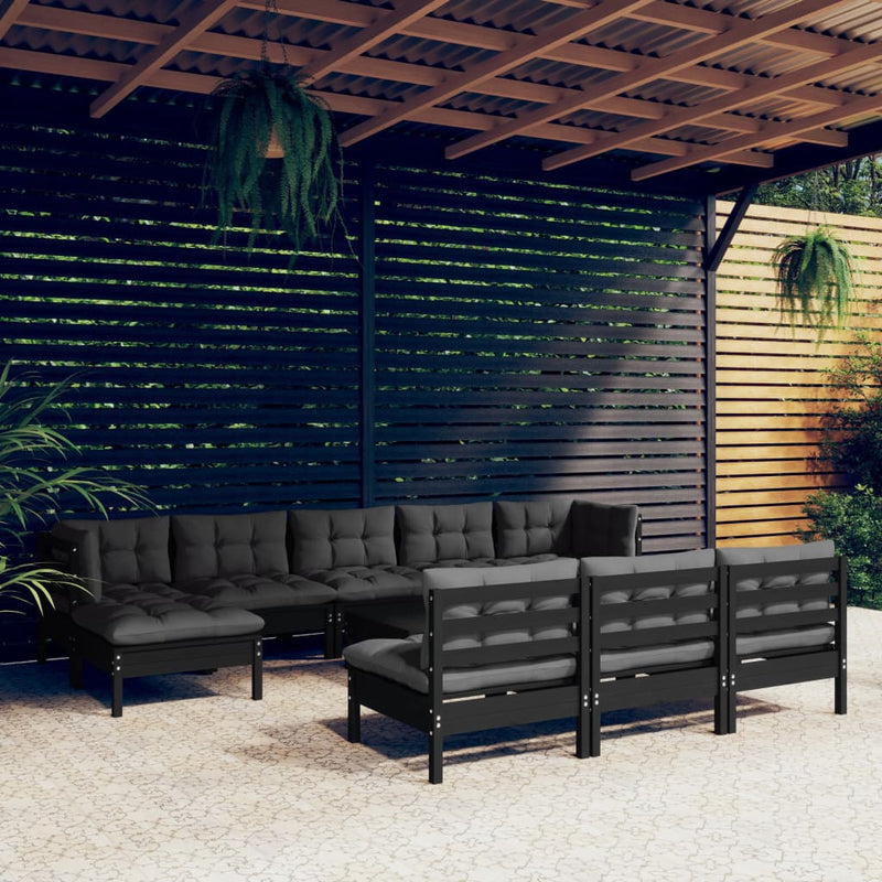 11 Piece Garden Lounge Set with Cushions Black Pinewood Payday Deals