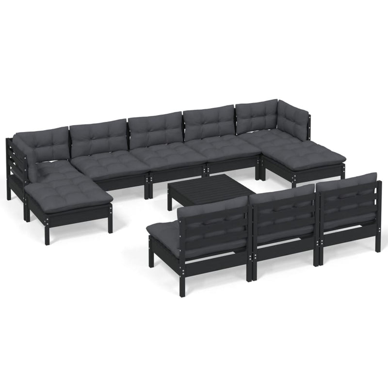 11 Piece Garden Lounge Set with Cushions Black Pinewood Payday Deals