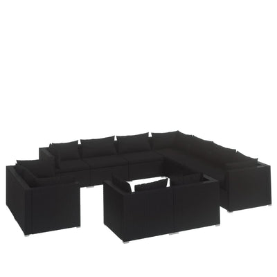 11 Piece Garden Lounge Set with Cushions Black Poly Rattan Payday Deals
