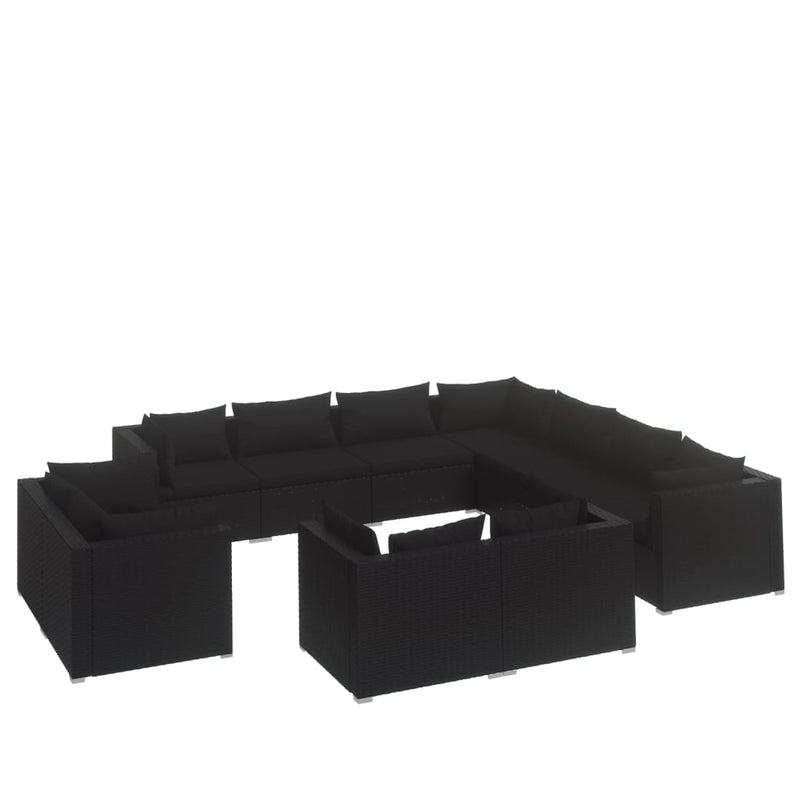 11 Piece Garden Lounge Set with Cushions Black Poly Rattan Payday Deals