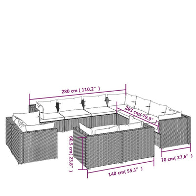 11 Piece Garden Lounge Set with Cushions Black Poly Rattan Payday Deals