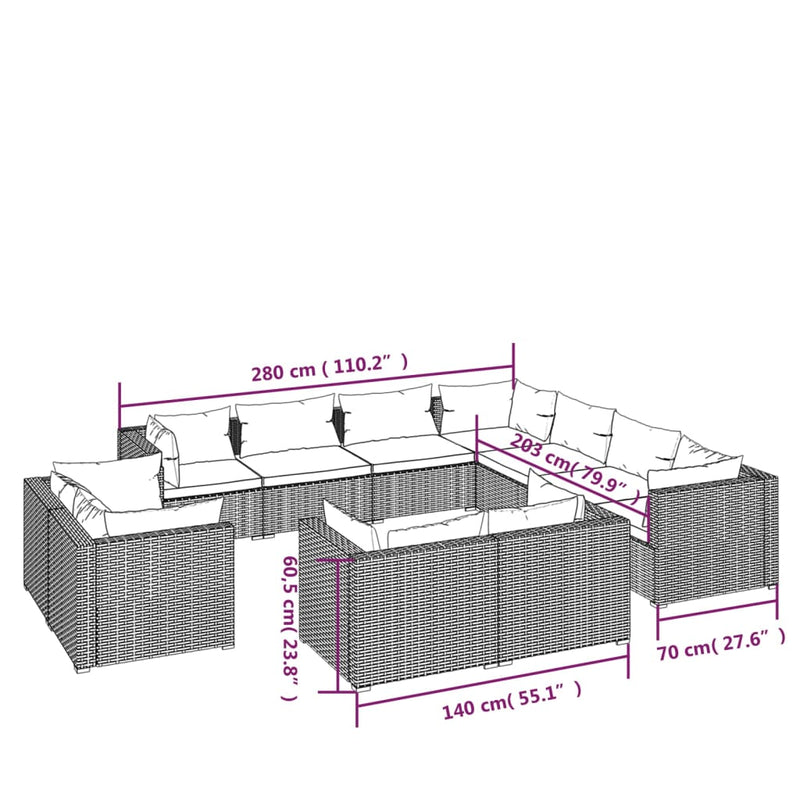 11 Piece Garden Lounge Set with Cushions Black Poly Rattan Payday Deals