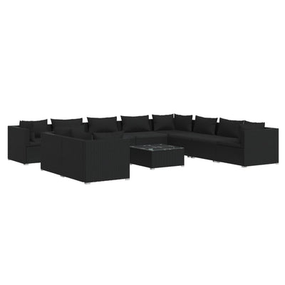 11 Piece Garden Lounge Set with Cushions Black Poly Rattan Payday Deals