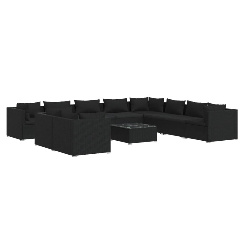 11 Piece Garden Lounge Set with Cushions Black Poly Rattan Payday Deals