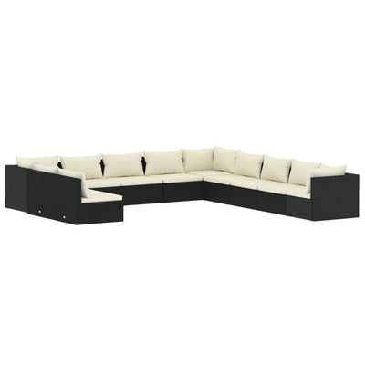 11 Piece Garden Lounge Set with Cushions Black Poly Rattan Payday Deals