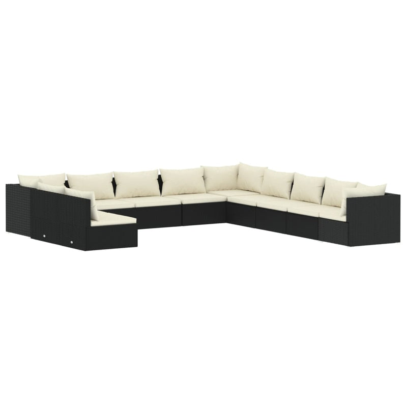 11 Piece Garden Lounge Set with Cushions Black Poly Rattan Payday Deals