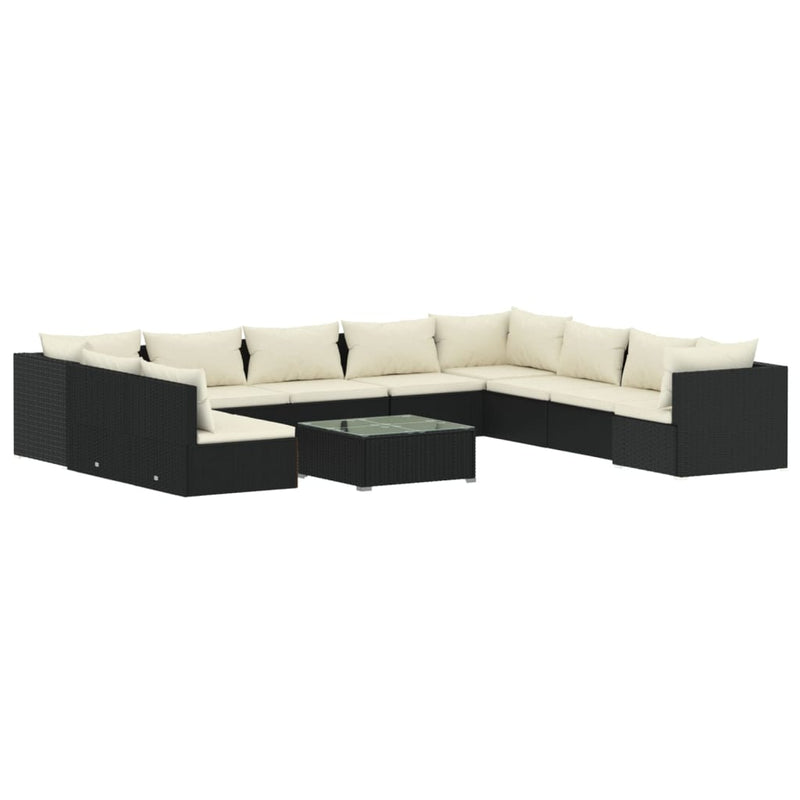 11 Piece Garden Lounge Set with Cushions Black Poly Rattan Payday Deals