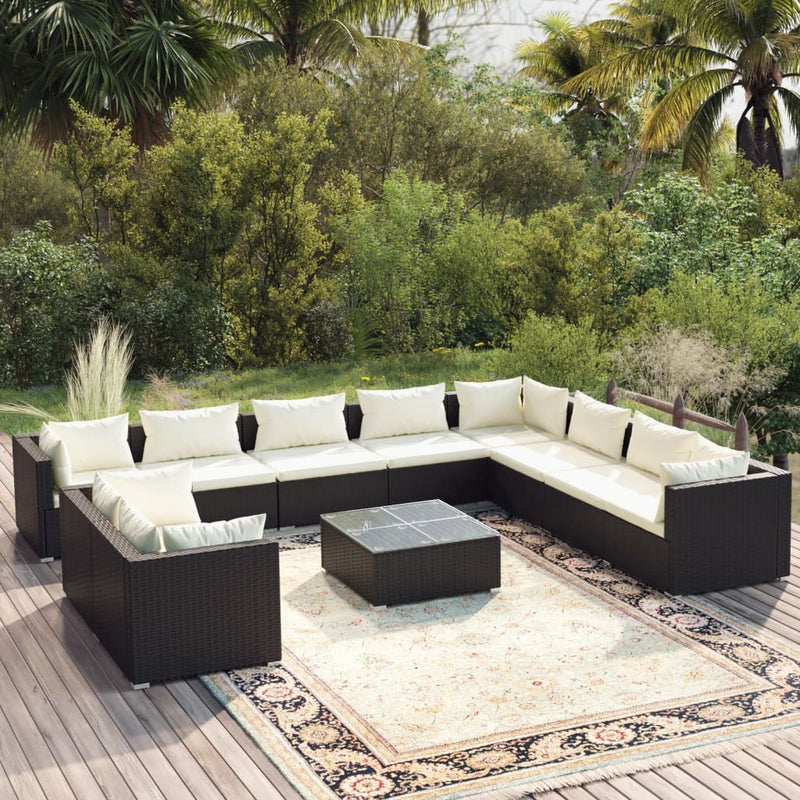 11 Piece Garden Lounge Set with Cushions Black Poly Rattan Payday Deals