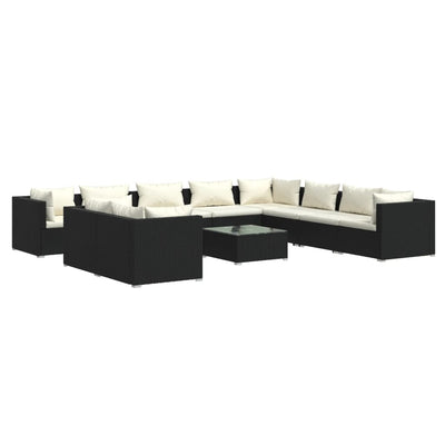 11 Piece Garden Lounge Set with Cushions Black Poly Rattan Payday Deals