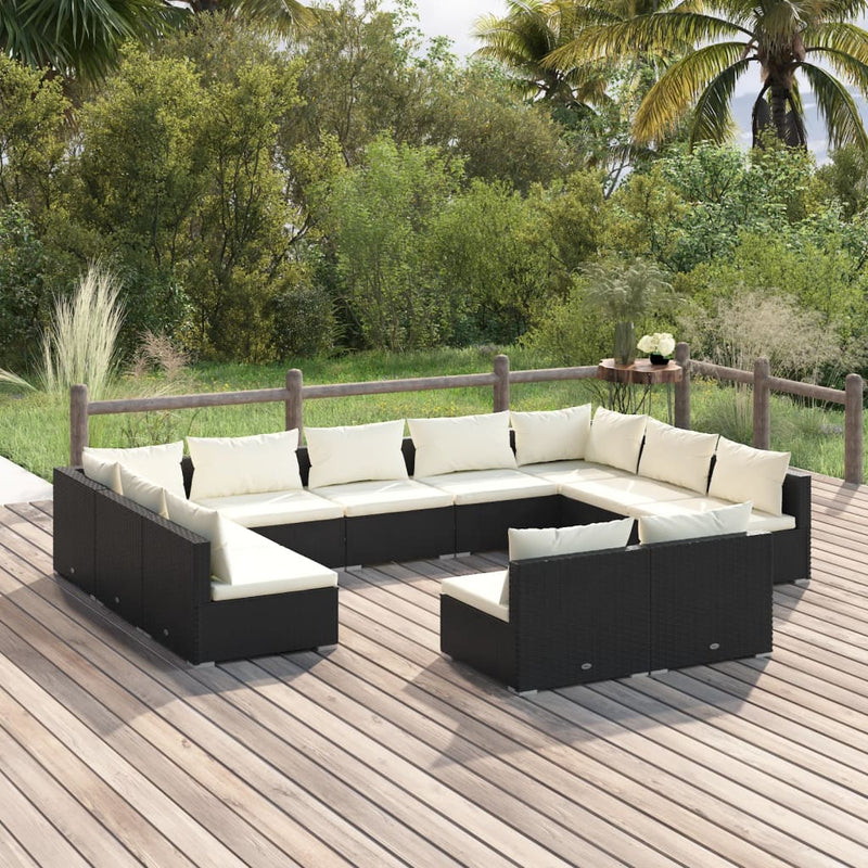 11 Piece Garden Lounge Set with Cushions Black Poly Rattan Payday Deals