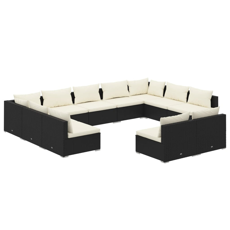 11 Piece Garden Lounge Set with Cushions Black Poly Rattan Payday Deals