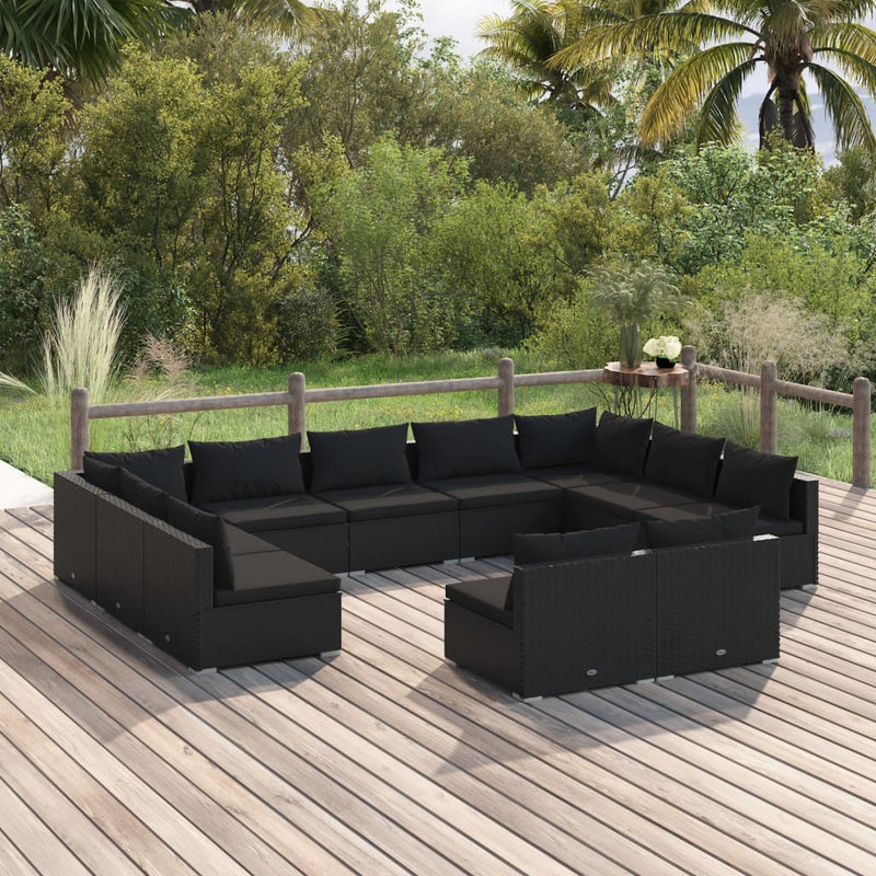 11 Piece Garden Lounge Set with Cushions Black Poly Rattan Payday Deals