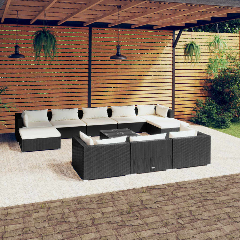 11 Piece Garden Lounge Set with Cushions Black Poly Rattan Payday Deals