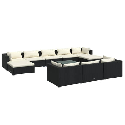 11 Piece Garden Lounge Set with Cushions Black Poly Rattan Payday Deals