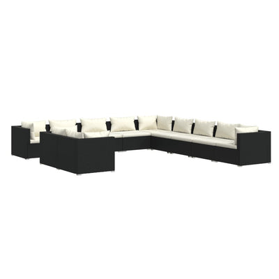 11 Piece Garden Lounge Set with Cushions Black Poly Rattan Payday Deals