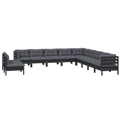 11 Piece Garden Lounge Set with Cushions Black Solid Pinewood Payday Deals