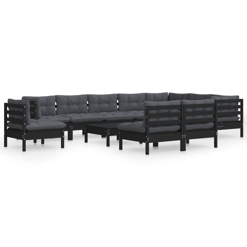 11 Piece Garden Lounge Set with Cushions Black Solid Pinewood Payday Deals