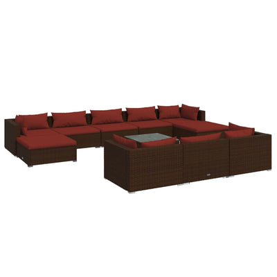 11 Piece Garden Lounge Set with Cushions Brown Poly Rattan Payday Deals