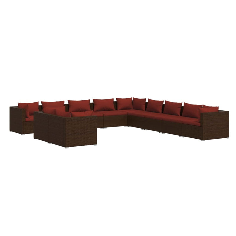 11 Piece Garden Lounge Set with Cushions Brown Poly Rattan Payday Deals