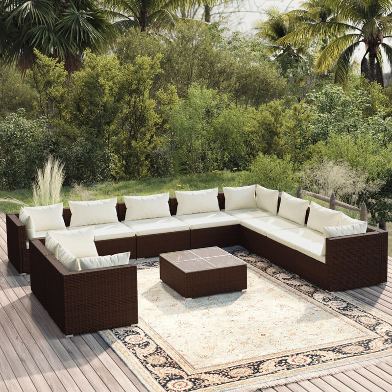 11 Piece Garden Lounge Set with Cushions Brown Poly Rattan Payday Deals