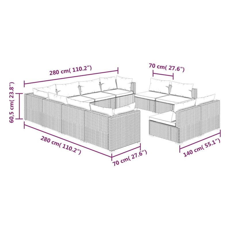 11 Piece Garden Lounge Set with Cushions Brown Poly Rattan Payday Deals