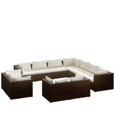 11 Piece Garden Lounge Set with Cushions Brown Poly Rattan Payday Deals