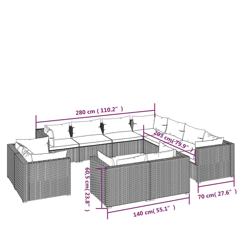 11 Piece Garden Lounge Set with Cushions Brown Poly Rattan Payday Deals