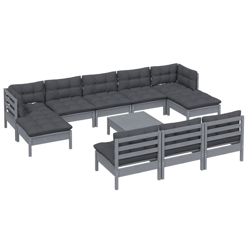 11 Piece Garden Lounge Set with Cushions Grey Pinewood Payday Deals