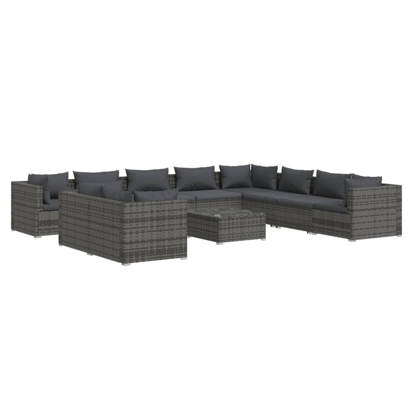 11 Piece Garden Lounge Set with Cushions Grey Poly Rattan Payday Deals