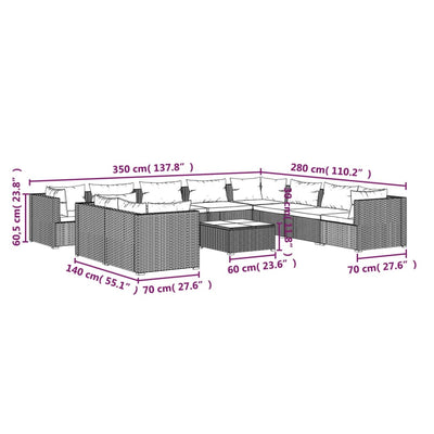 11 Piece Garden Lounge Set with Cushions Grey Poly Rattan Payday Deals