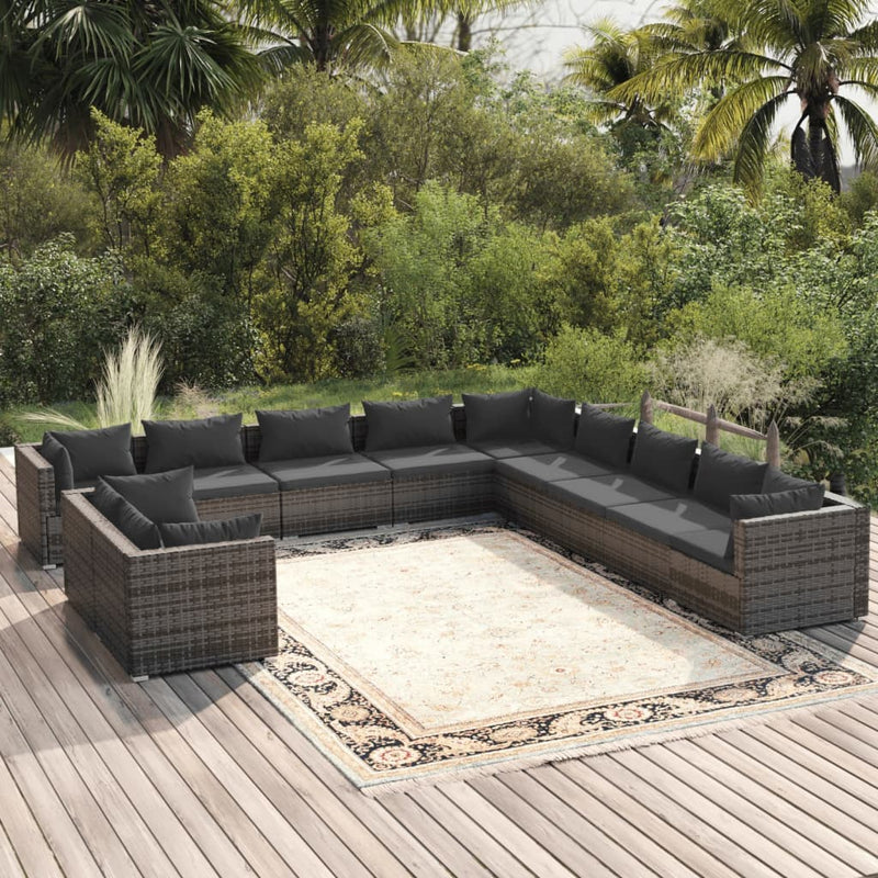 11 Piece Garden Lounge Set with Cushions Grey Poly Rattan Payday Deals