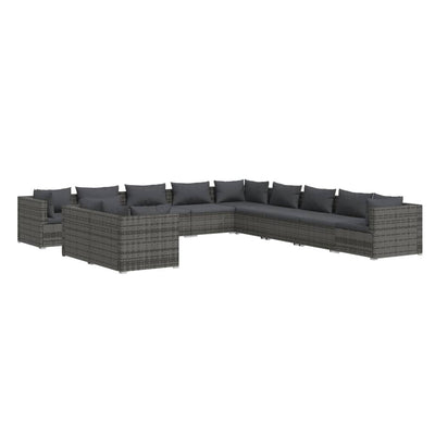 11 Piece Garden Lounge Set with Cushions Grey Poly Rattan Payday Deals