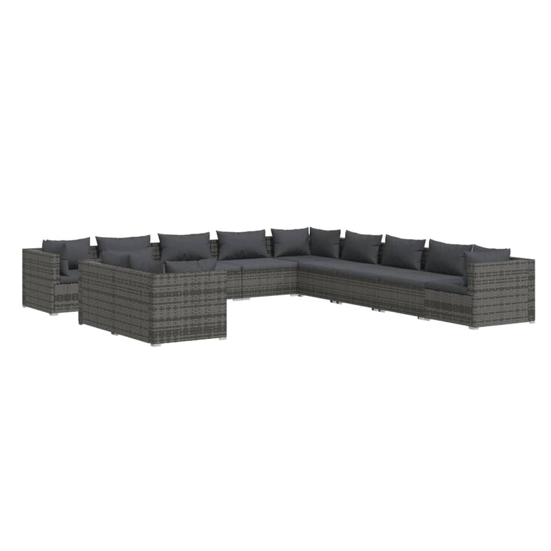 11 Piece Garden Lounge Set with Cushions Grey Poly Rattan Payday Deals