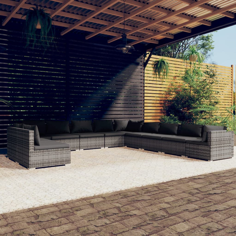 11 Piece Garden Lounge Set with Cushions Grey Poly Rattan Payday Deals