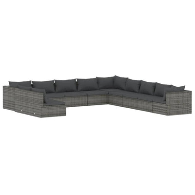 11 Piece Garden Lounge Set with Cushions Grey Poly Rattan Payday Deals